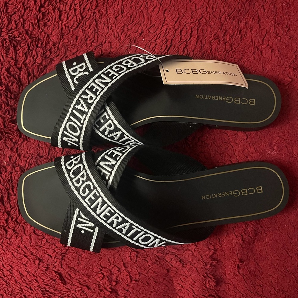 BCBG. Black and white slippers